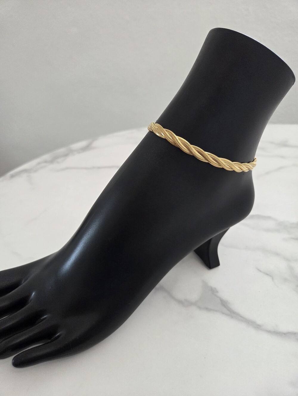 Gold Braided Rope Chain Anklet Elegant Textured Ankle Bracelet - Picture 5 of 16